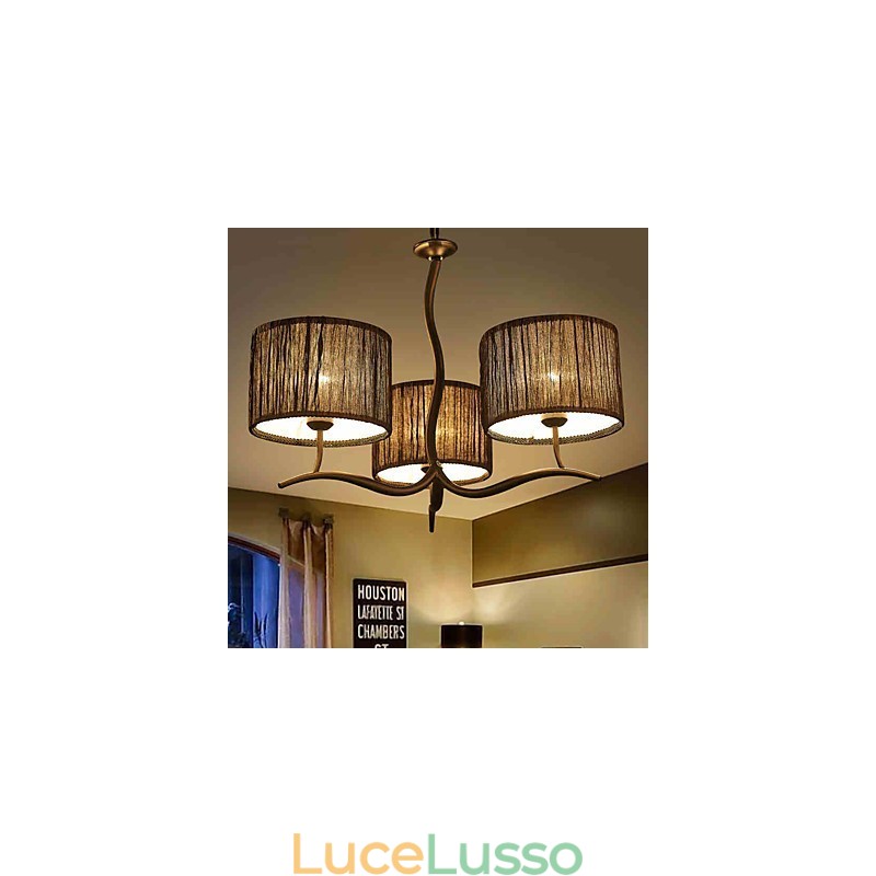 Lampadario classico tradizionale a 3 luci con paralume in tessuto semplice