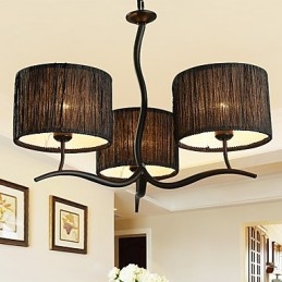 Lampadario classico tradizionale a 3 luci con paralume in tessuto semplice