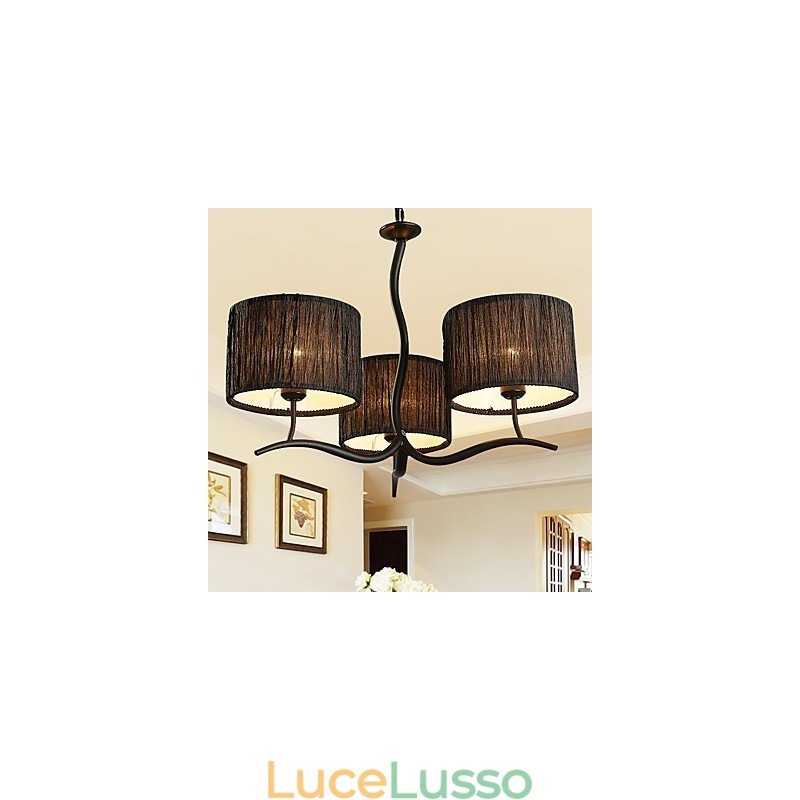 Lampadario classico tradizionale a 3 luci con paralume in tessuto semplice