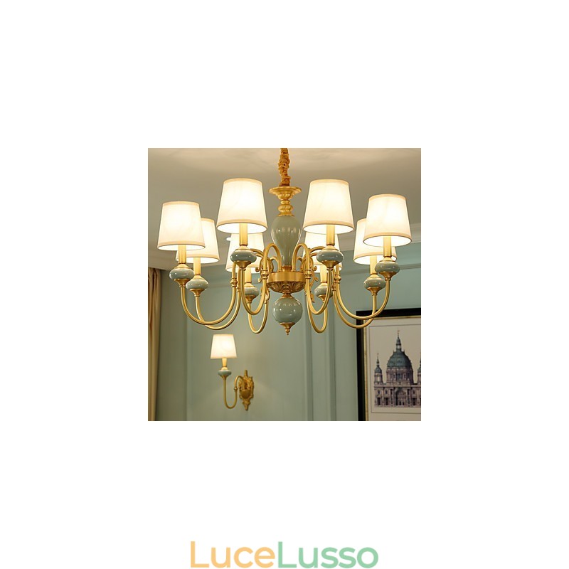 Lampadario tradizionale classico country in ottone caratteristica per mini stile metallo 8 lampadine