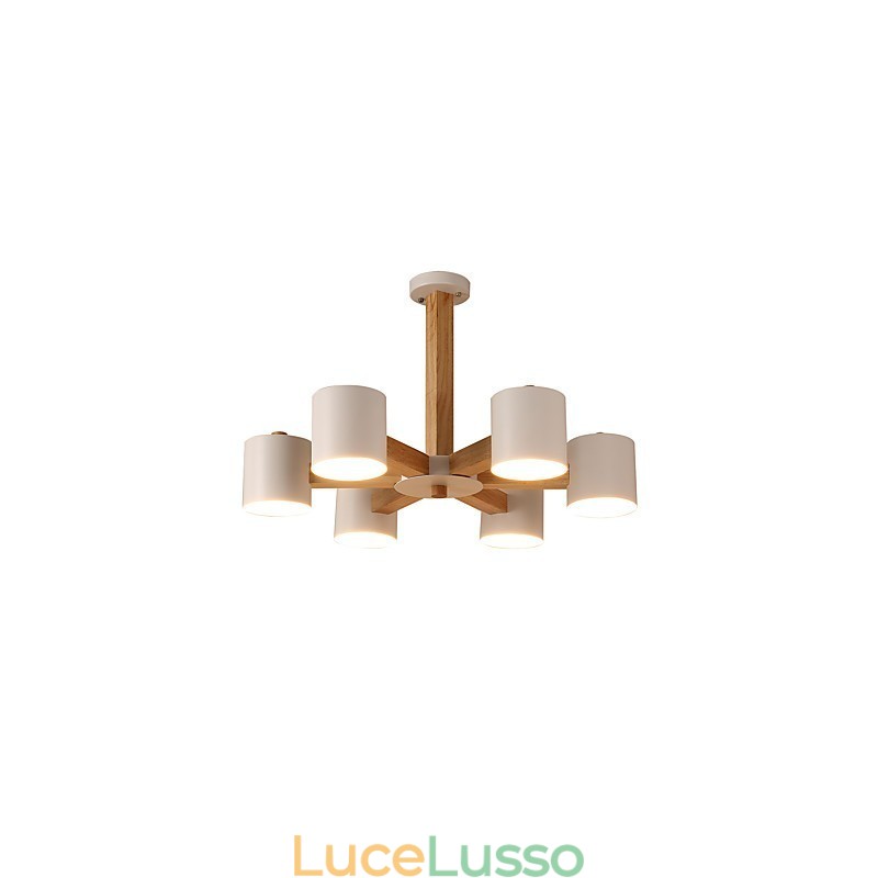 Lampadario a 6 luci moderno contemporaneo tradizionale classico vintage country legno caratteristica per legno