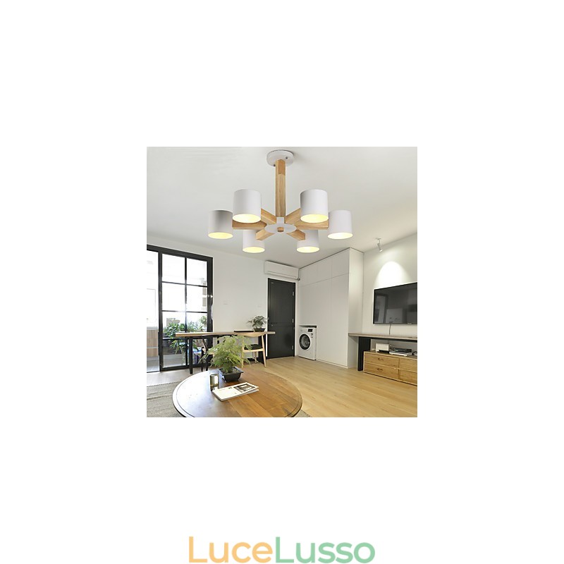 Lampadario a 6 luci moderno contemporaneo tradizionale classico vintage country legno caratteristica per legno