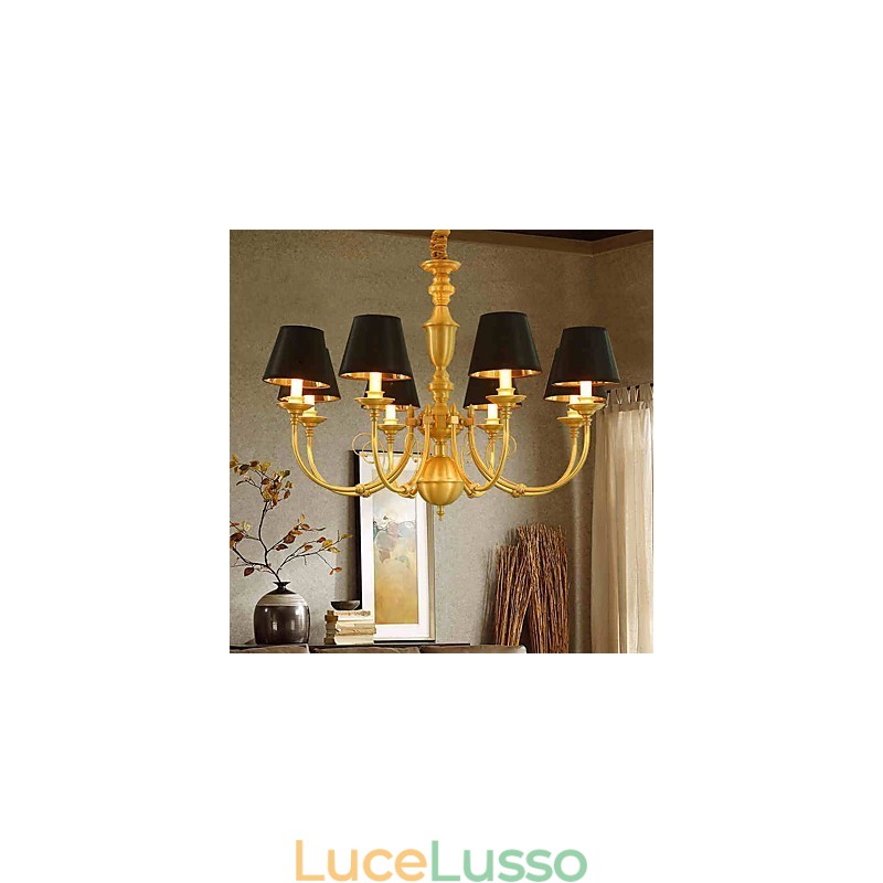 Lampadario tradizionale classico country in ottone caratteristica per mini stile metallo 8 lampadine