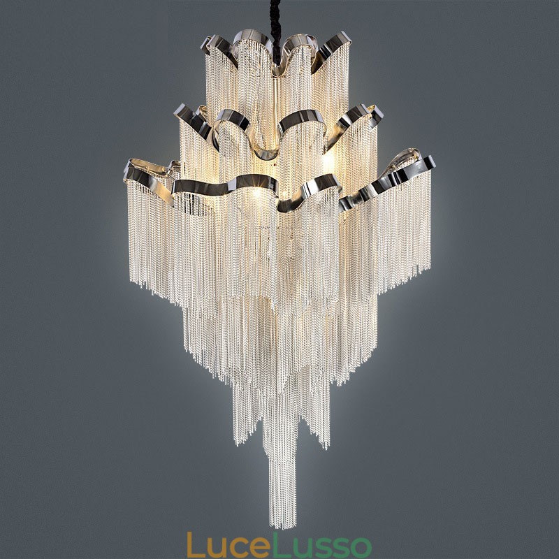 Lampadario a chiocciola in alluminio, lampada a sospensione di design, colore argento, scala a chiocciola