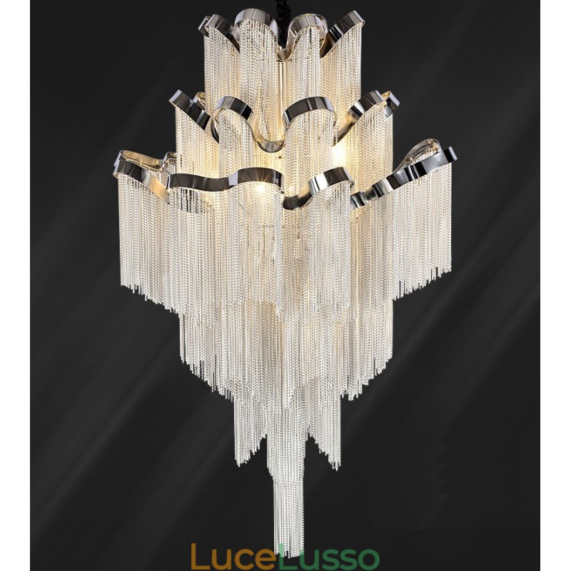 Lampadario a chiocciola in alluminio, lampada a sospensione di design, colore argento, scala a chiocciola