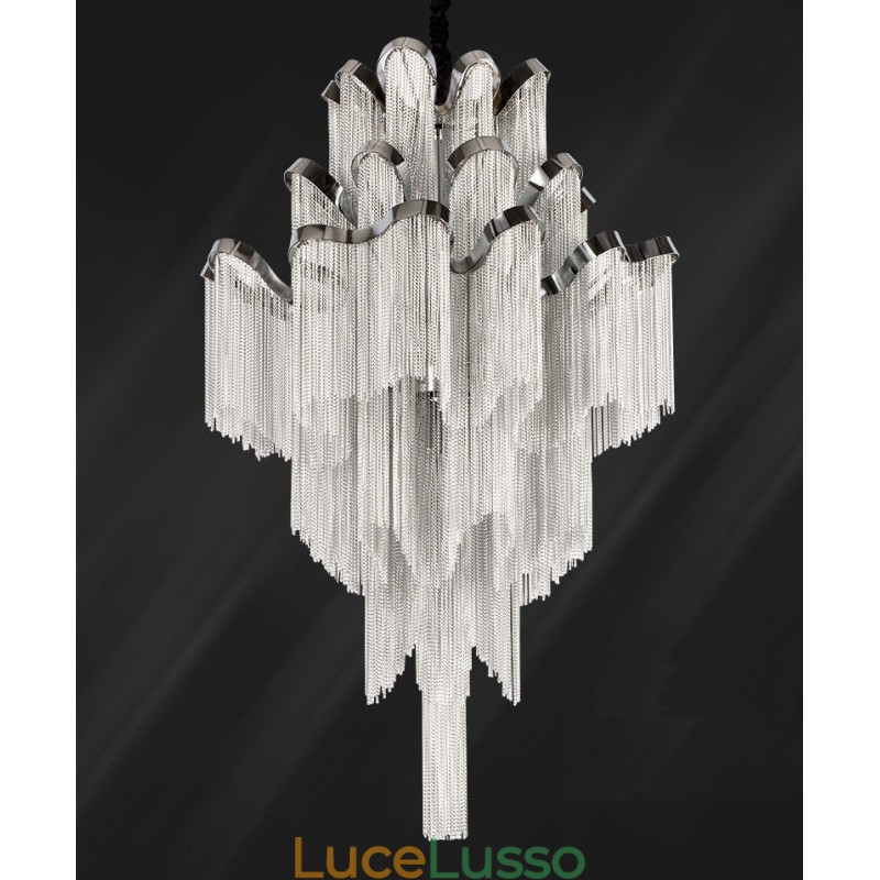 Lampadario a chiocciola in alluminio, lampada a sospensione di design, colore argento, scala a chiocciola