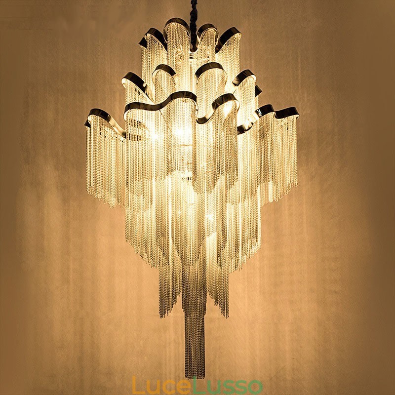 Lampadario a chiocciola in alluminio, lampada a sospensione di design, colore argento, scala a chiocciola