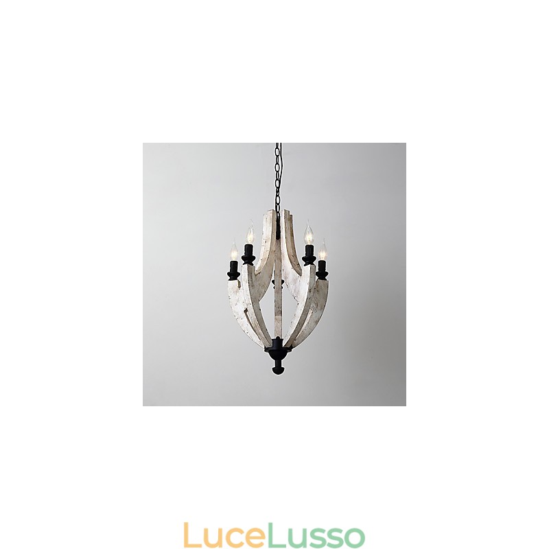Lampadario in legno di bambù con caratteristica pittura vintage, stile mini, lampada a sospensione decorata