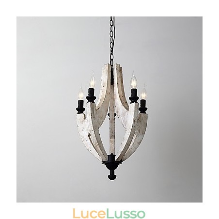 Lampadario in legno di bambù con caratteristica pittura vintage, stile mini, lampada a sospensione decorata Lampadario in legno di bambù con caratteristica pittura vintage, stile mini, lampada a sospensione decorata