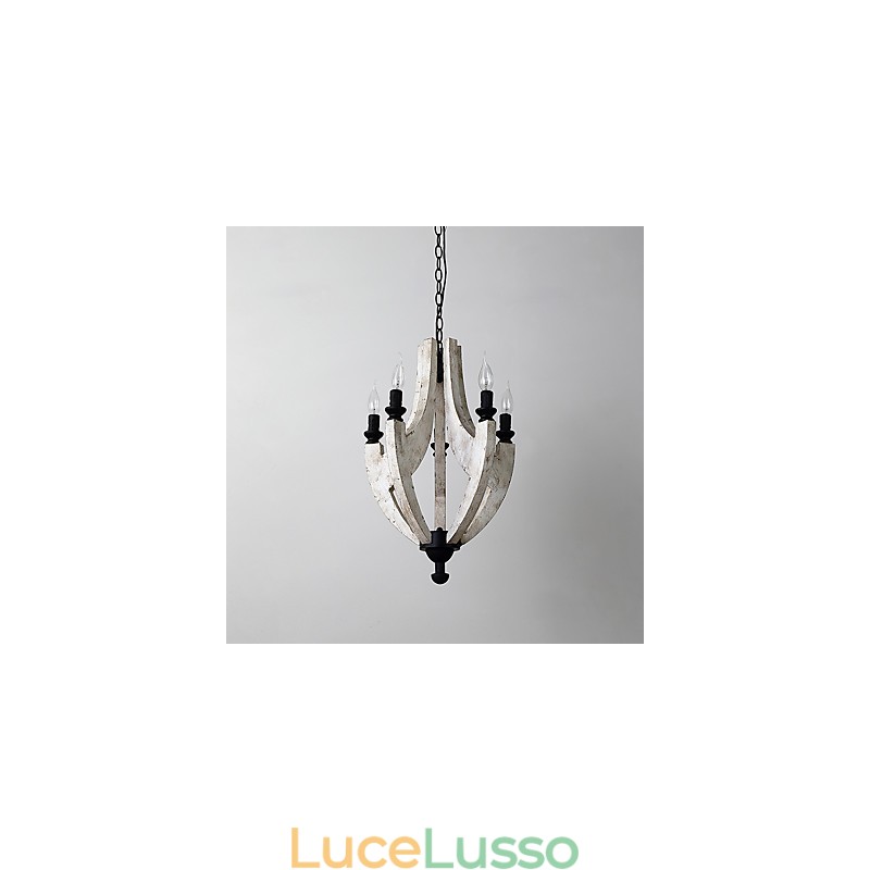 Lampadario in legno di bambù con caratteristica pittura vintage, stile mini, lampada a sospensione decorata