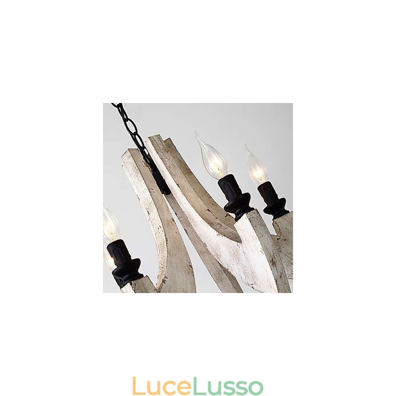 Lampadario in legno di bambù con caratteristica pittura vintage, stile mini, lampada a sospensione decorata