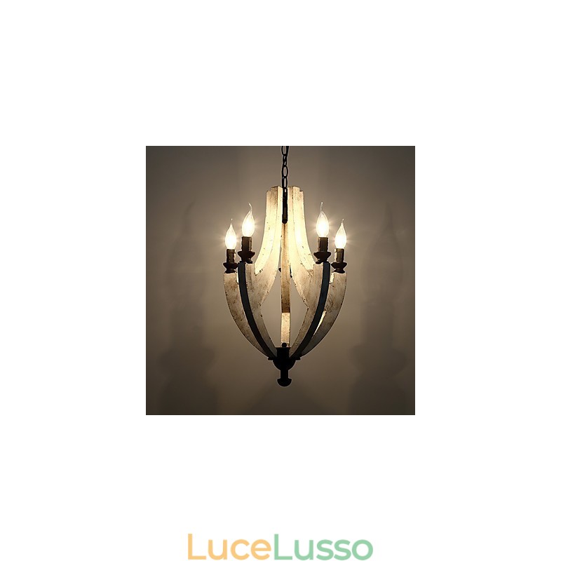 Lampadario in legno di bambù con caratteristica pittura vintage, stile mini, lampada a sospensione decorata