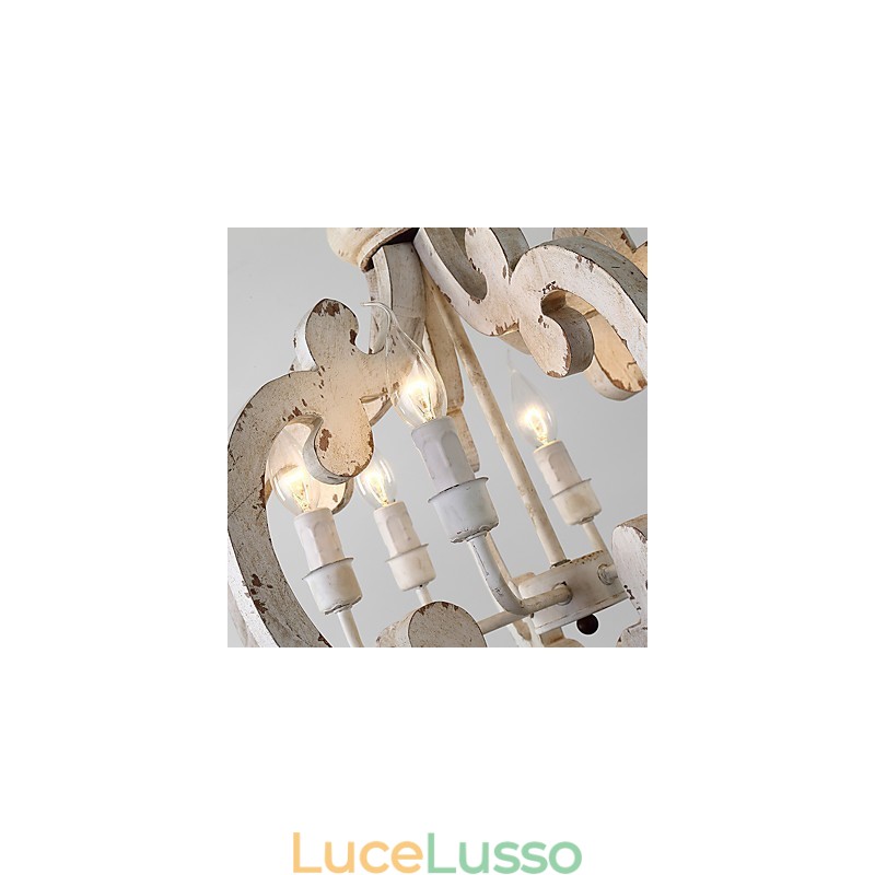 Lampadario in legno di bambù con caratteristica pittura vintage, stile mini, lampada a sospensione decorata