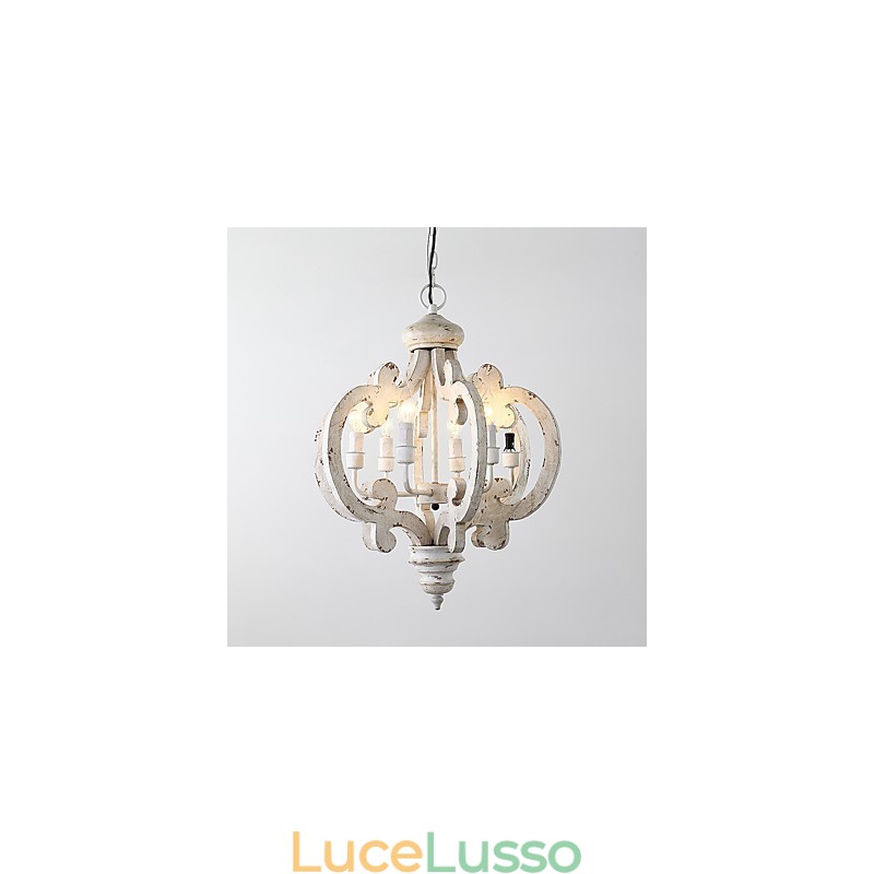 Lampadario in legno di bambù con caratteristica pittura vintage, stile mini, lampada a sospensione decorata