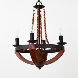 Lampadario in legno e bambù in stile mini con quattro luci vintage, lampada a sospensione decorativa