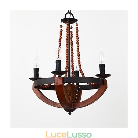 Lampadario in legno e bambù in stile mini con quattro luci vintage, lampada a sospensione decorativa Lampadario in legno e bambù in stile mini con quattro luci vintage, lampada a sospensione decorativa