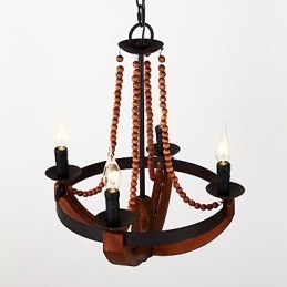 Lampadario in legno e bambù in stile mini con quattro luci vintage, lampada a sospensione decorativa