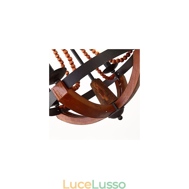 Lampadario in legno e bambù in stile mini con quattro luci vintage, lampada a sospensione decorativa