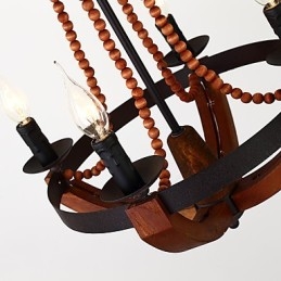 Lampadario in legno e bambù in stile mini con quattro luci vintage, lampada a sospensione decorativa