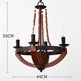 Lampadario in legno e bambù in stile mini con quattro luci vintage, lampada a sospensione decorativa