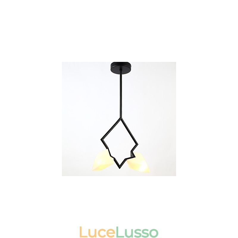 Lampadario moderno a 2 luci in metallo con vetro color pesca, lampada a sospensione Canteen Decorate