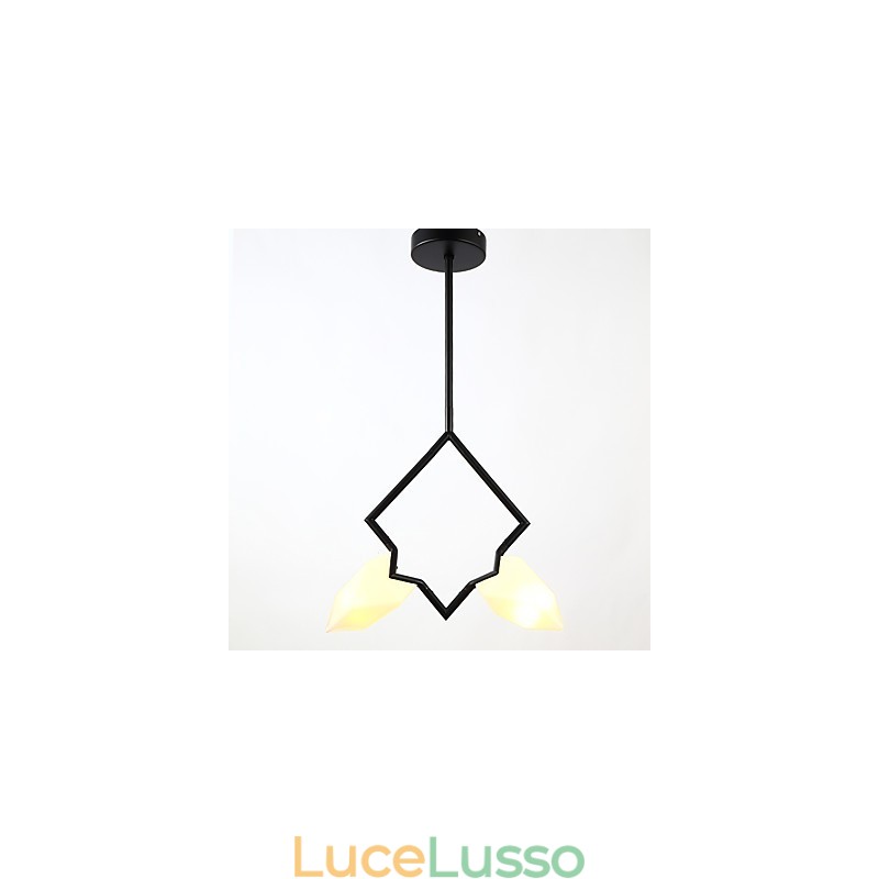 Lampadario moderno a 2 luci in metallo con vetro color pesca, lampada a sospensione Canteen Decorate