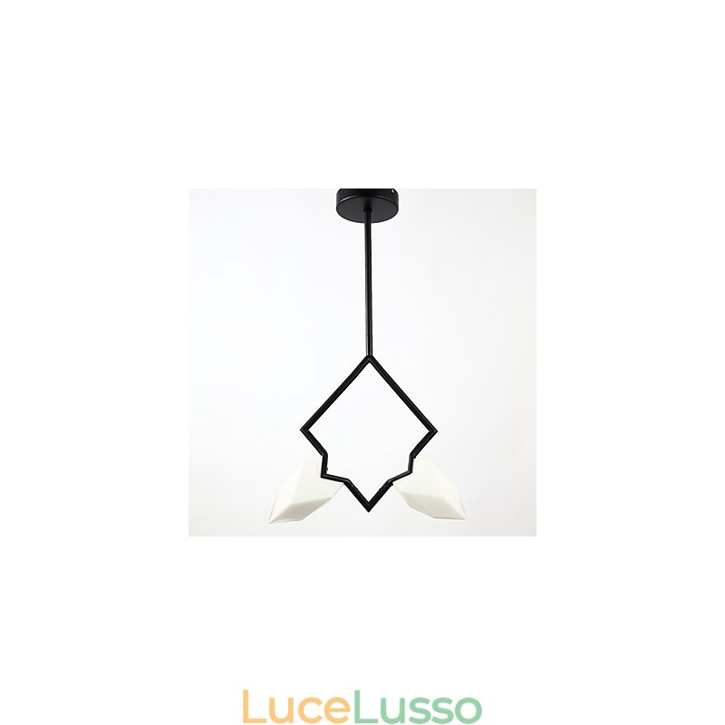Lampadario moderno a 2 luci in metallo con vetro color pesca, lampada a sospensione Canteen Decorate