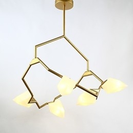Lampadario moderno a cinque luci in metallo con vetro color pesca, lampada a sospensione Canteen Decorate