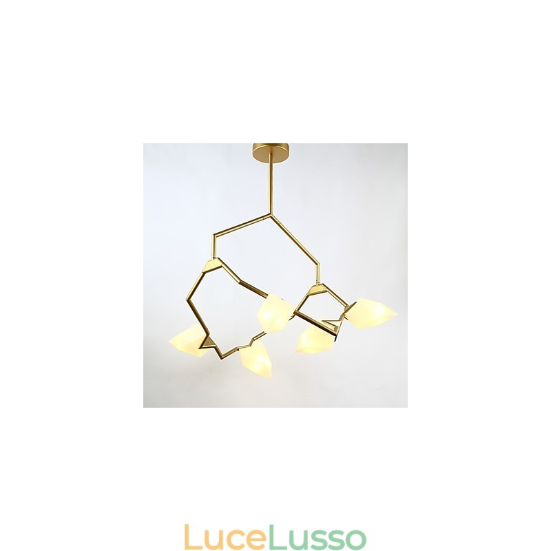 Lampadario moderno a cinque luci in metallo con vetro color pesca, lampada a sospensione Canteen Decorate