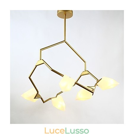 Lampadario moderno a cinque luci in metallo con vetro color pesca, lampada a sospensione Canteen Decorate Lampadario moderno a cinque luci in metallo con vetro color pesca, lampada a sospensione Canteen Decorate