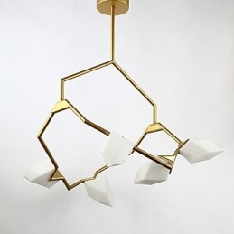 Lampadario moderno a cinque luci in metallo con vetro color pesca, lampada a sospensione Canteen Decorate