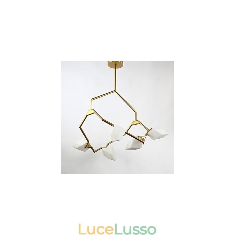 Lampadario moderno a cinque luci in metallo con vetro color pesca, lampada a sospensione Canteen Decorate