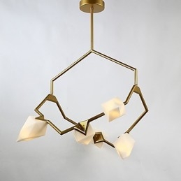 Lampadario moderno a cinque luci in metallo con vetro color pesca, lampada a sospensione Canteen Decorate