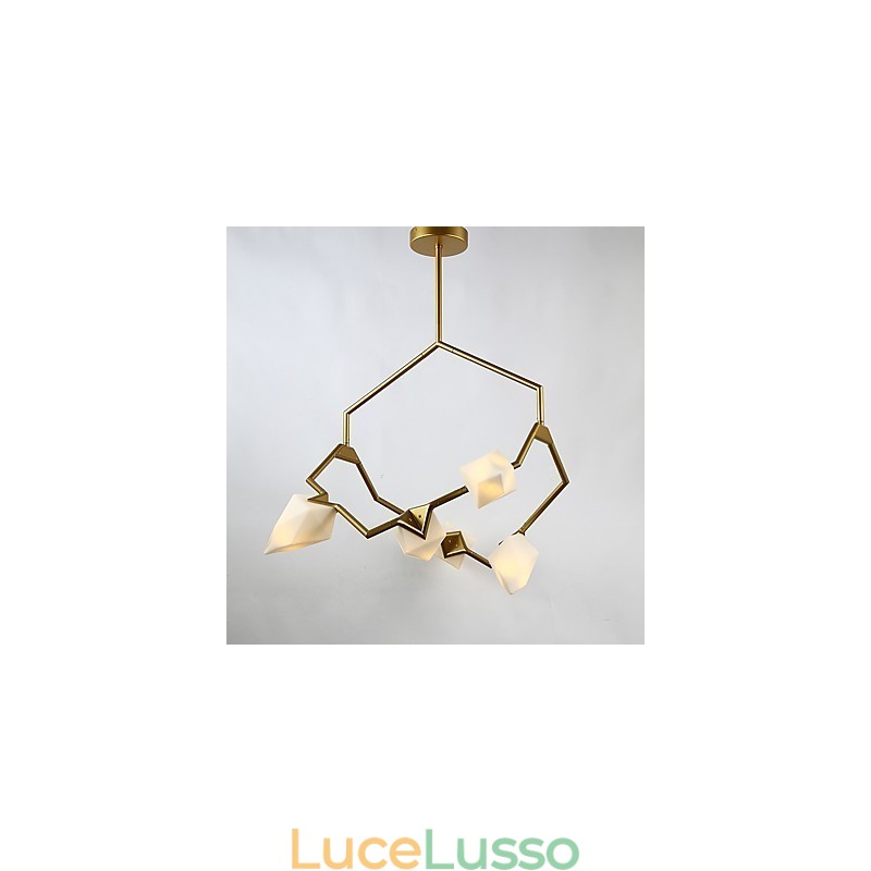 Lampadario moderno a cinque luci in metallo con vetro color pesca, lampada a sospensione Canteen Decorate