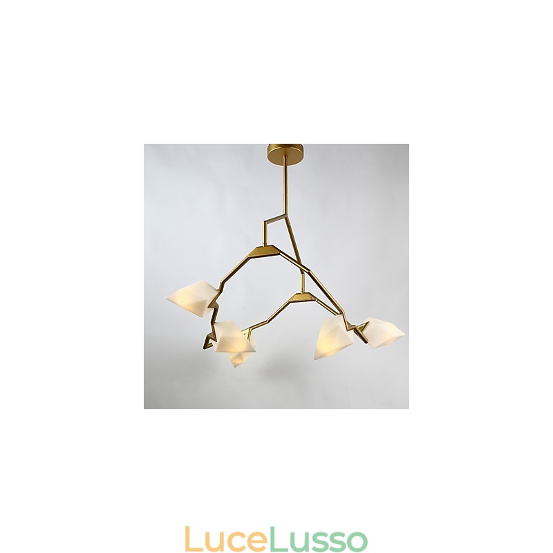 Lampadario moderno a cinque luci in metallo con vetro color pesca, lampada a sospensione Canteen Decorate