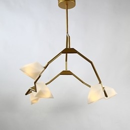 Lampadario moderno a cinque luci in metallo con vetro color pesca, lampada a sospensione Canteen Decorate