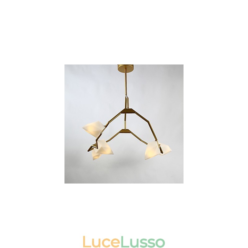 Lampadario moderno a cinque luci in metallo con vetro color pesca, lampada a sospensione Canteen Decorate