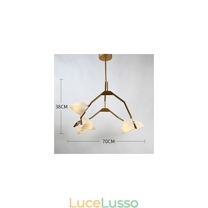 Lampadario moderno a cinque luci in metallo con vetro color pesca, lampada a sospensione Canteen Decorate