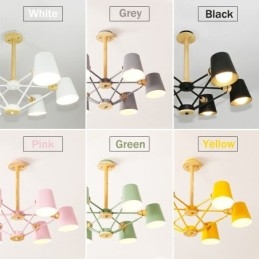 Lampadario in metallo con pittura vintage in legno macaron multicolore