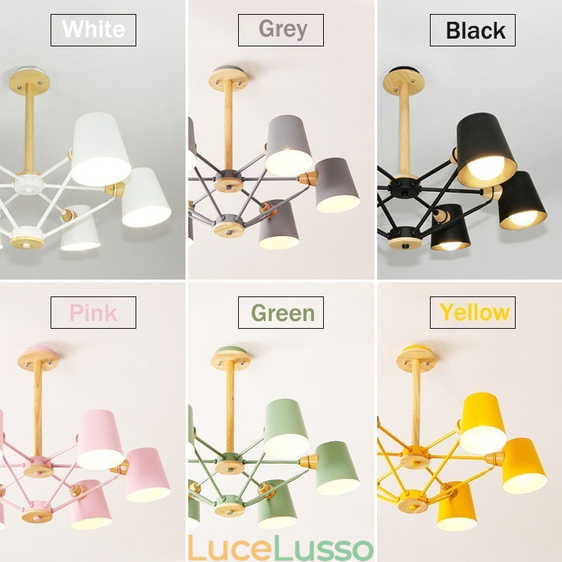Lampadario in metallo con pittura vintage in legno macaron multicolore