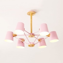 Lampadario in metallo con pittura vintage in legno macaron multicolore