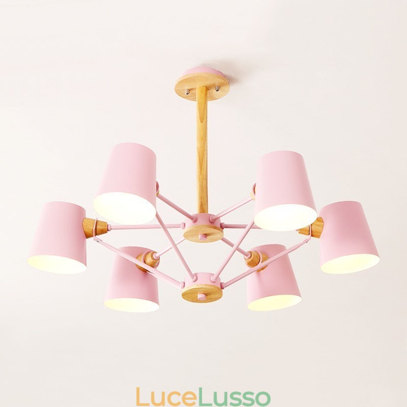 Lampadario in metallo con pittura vintage in legno macaron multicolore