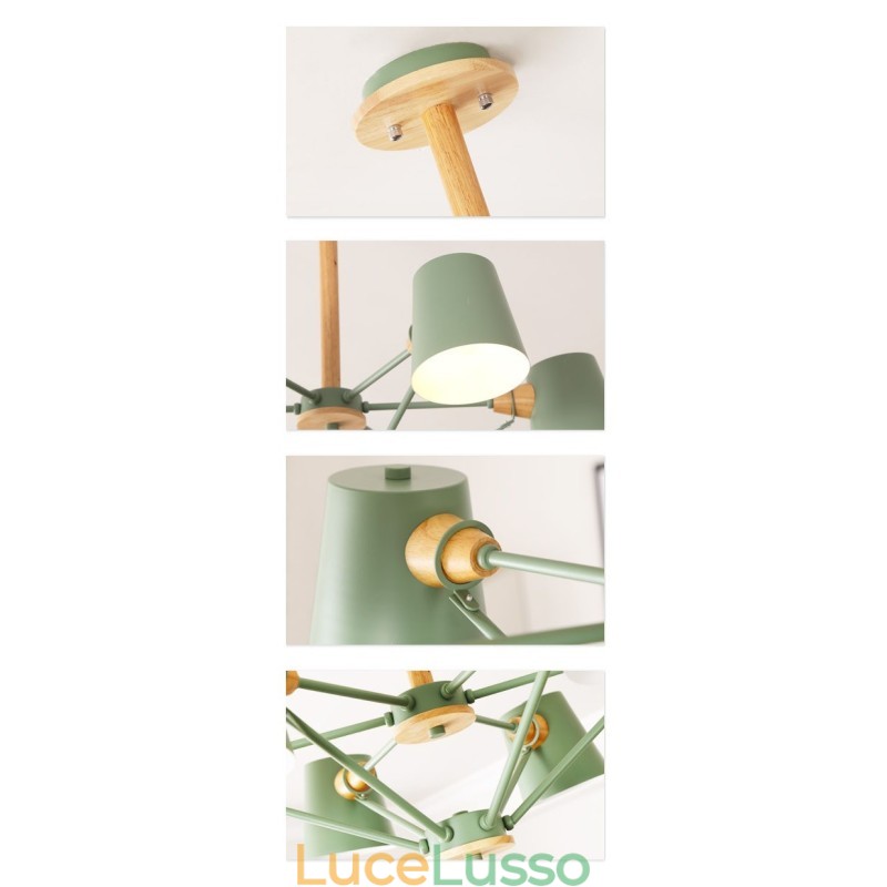 Lampadario in metallo con pittura vintage in legno macaron multicolore