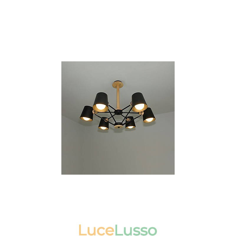 Lampadario in metallo con pittura vintage in legno macaron multicolore