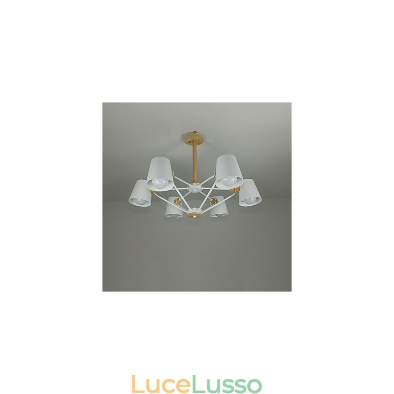 Lampadario in metallo con pittura vintage in legno macaron multicolore