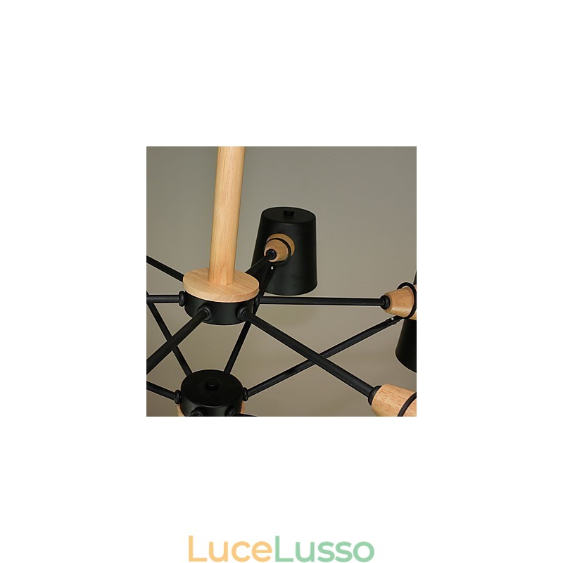 Lampadario in metallo con pittura vintage in legno macaron multicolore