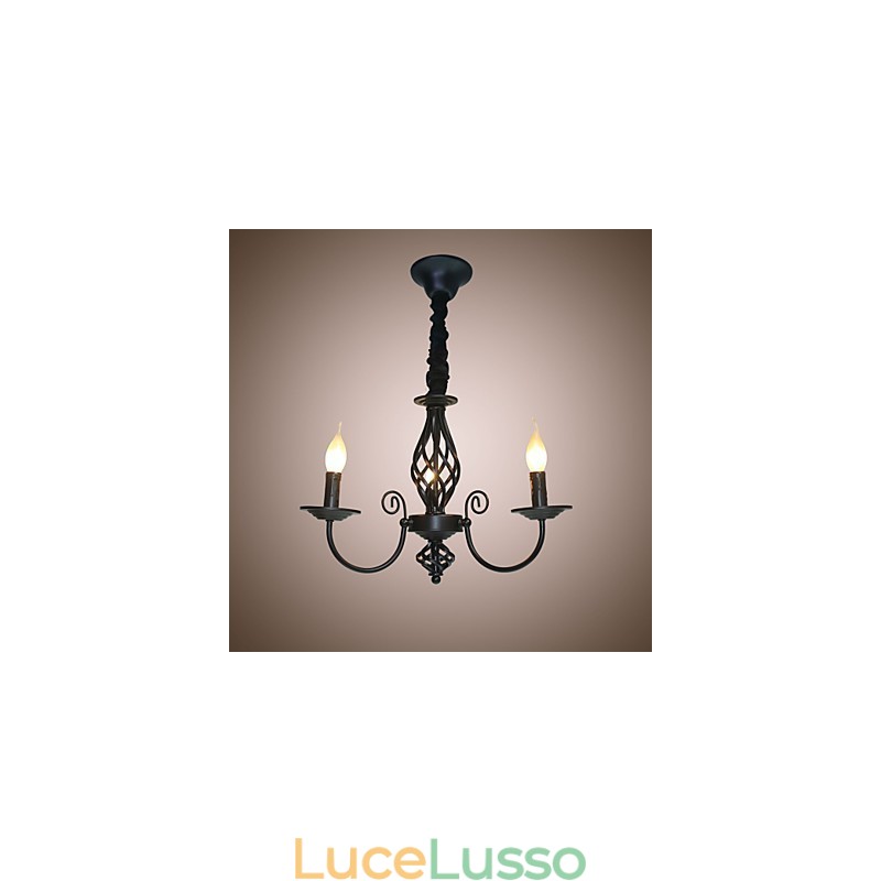 Lampadario in stile europeo 3 luci Lampadario Luci semplici Candele in ferro creative Lampade