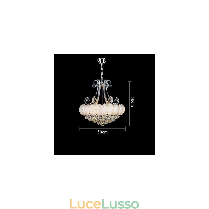 Lampadario moderno di lusso in cristallo con luce pendente, diametro 50 cm, contiene 8 lampadine.