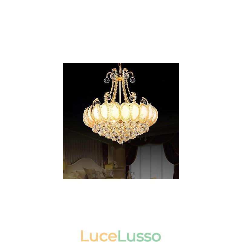 Lampadario moderno di lusso in cristallo con luce pendente, diametro 50 cm, contiene 8 lampadine.