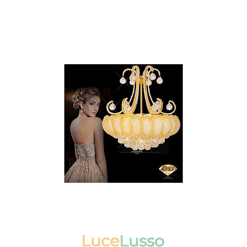 Lampadario moderno di lusso in cristallo con luce pendente, diametro 50 cm, contiene 8 lampadine.